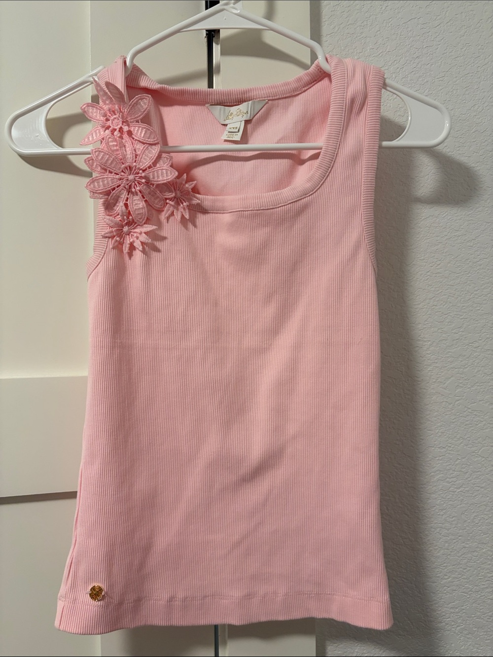 Lilly Pulitzer Aricia Pink Floral-Applique Tank Top XXS